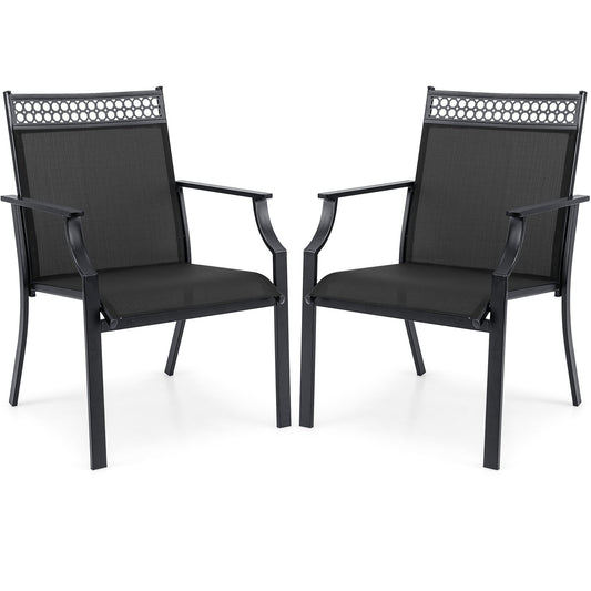 Patio Chairs Set of 2 with All Weather Breathable Fabric-Black