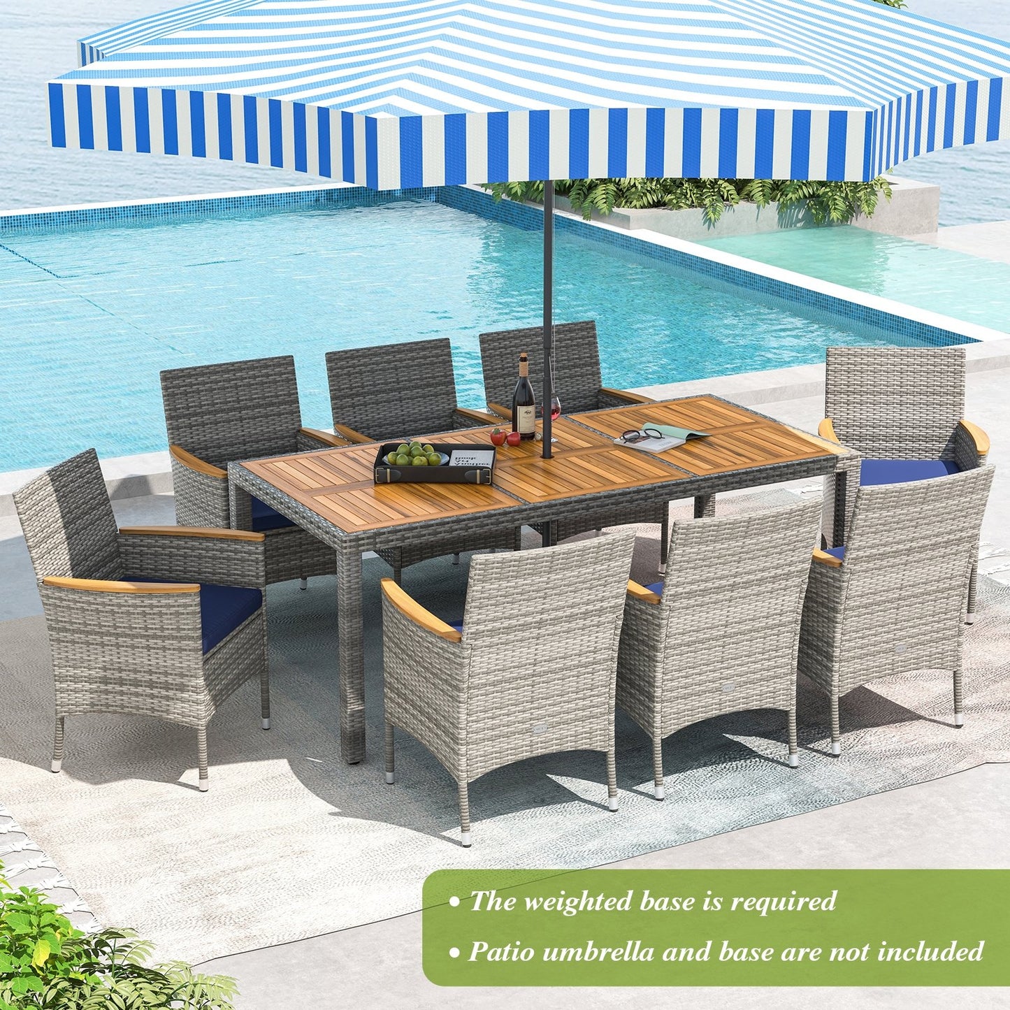 9 Pieces Patio PE Wicker Dining Set for Deck  Garden and Yard-Navy