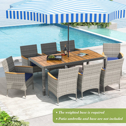 9 Pieces Patio PE Wicker Dining Set for Deck  Garden and Yard-Navy