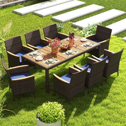 9 Piece Outdoor Dining Set with Acacia Wood Table Top-Beige