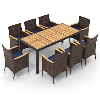 9 Piece Outdoor Dining Set with Acacia Wood Table Top-Beige
