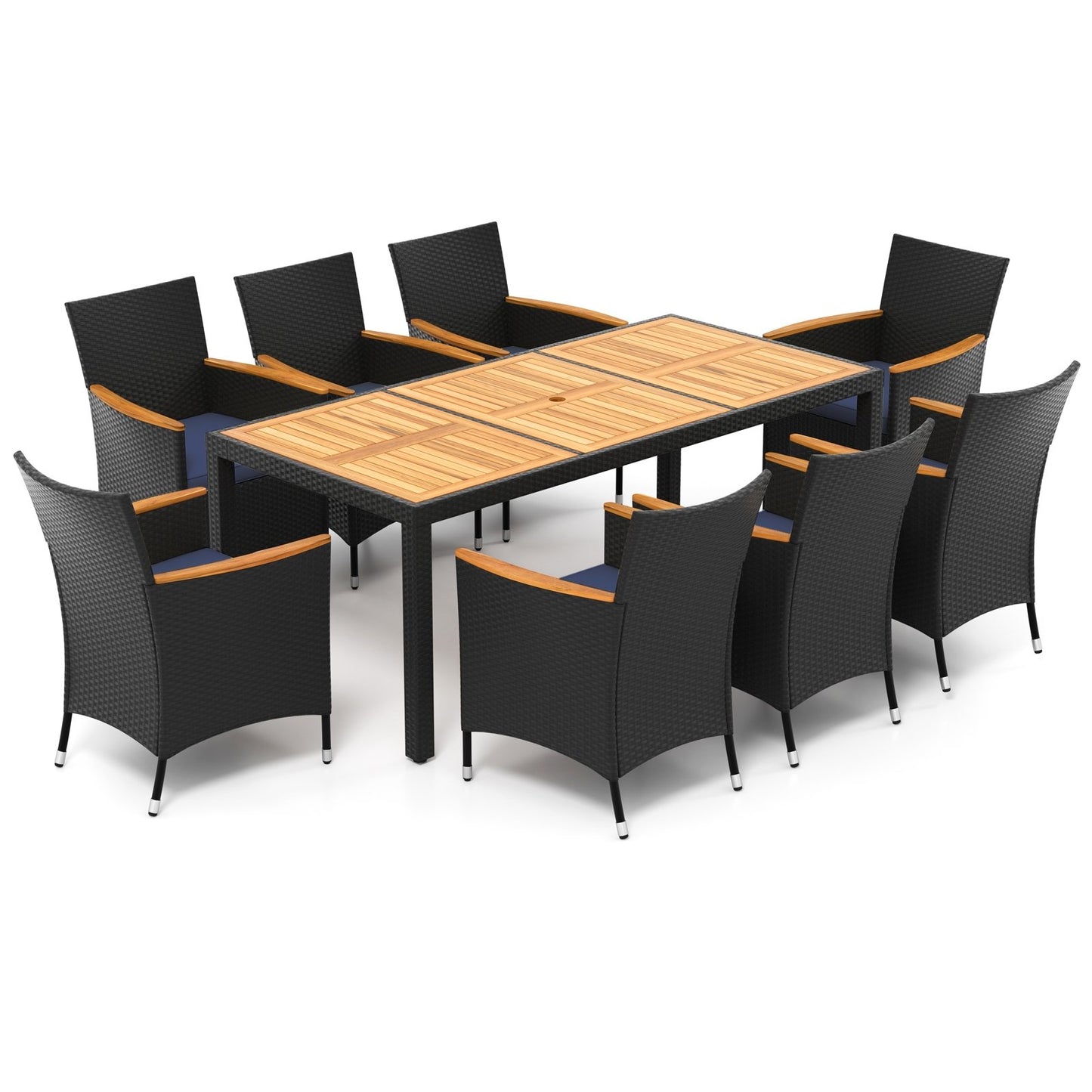 9 Pieces Outdoor Dining Set with Acacia Wood Tabletop