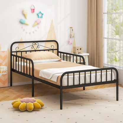 Twin Size Bed Frame with Headboard and Safety Side Guardrails-Black