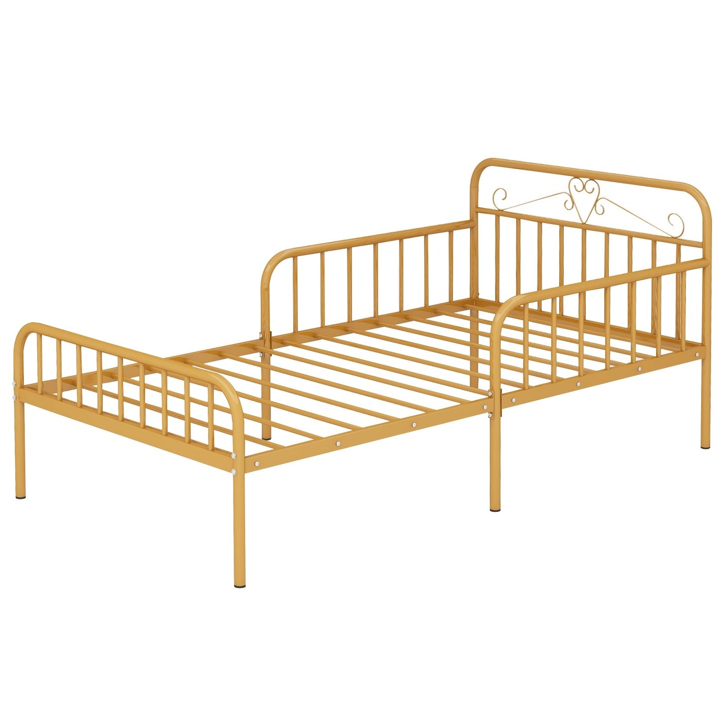 Twin Size Bed Frame with Headboard and Safety Side Guardrails-Black