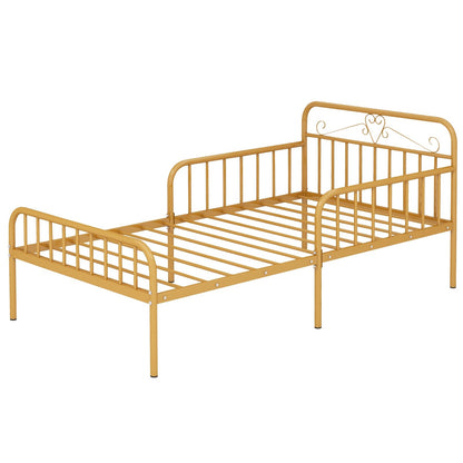 Twin Size Bed Frame with Headboard and Safety Side Guardrails-Black