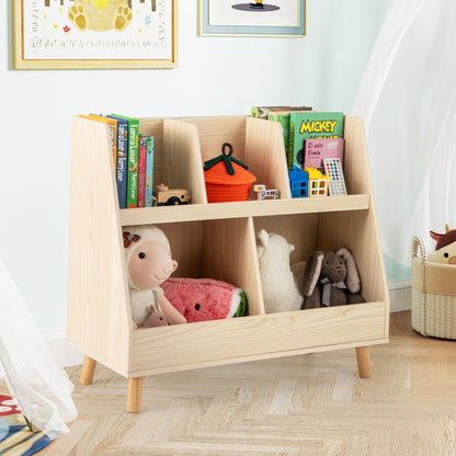 5-Cube Kids Bookshelf and Toy Organizer with Anti-Tipping Kits-Natural