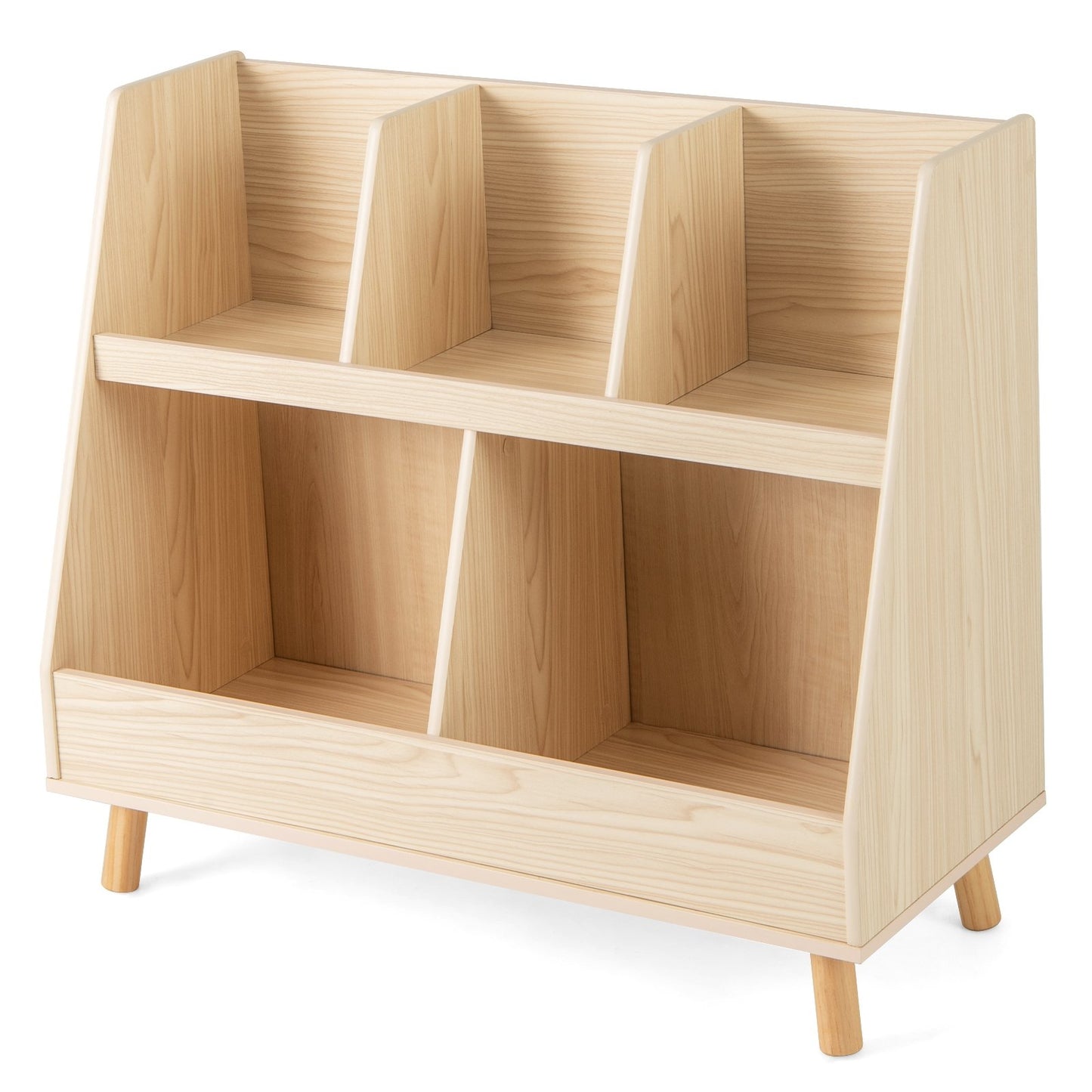 5-Cube Kids Bookshelf and Toy Organizer with Anti-Tipping Kits-Natural