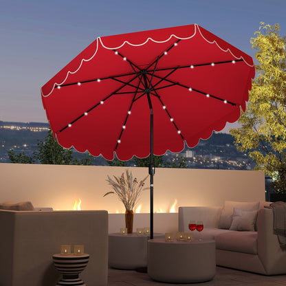 9.3 Feet Solar Patio Umbrella with 24 LED Lights Vented Top and Ruffles-Beige