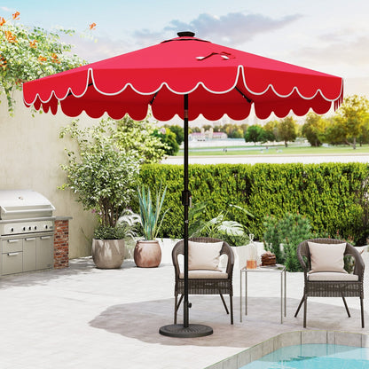 9.3 Feet Solar Patio Umbrella with 24 LED Lights Vented Top and Ruffles-Beige