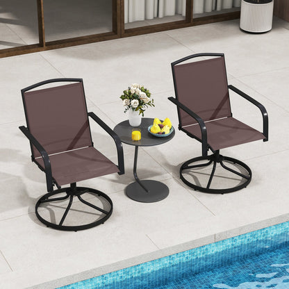 Outdoor Swivel Chairs Set of 2 with High Back and Breathable Seat-Coffee