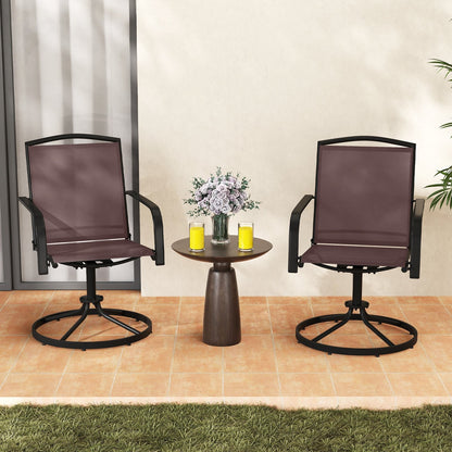Outdoor Swivel Chairs Set of 2 with High Back and Breathable Seat-Coffee