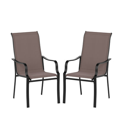 Patio Dining Chair Set of 2 with Wide Seat and Heavy-Duty Metal Frame-Brown
