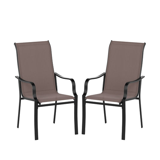 Patio Dining Chair Set of 2 with Wide Seat and Heavy-Duty Metal Frame-Brown