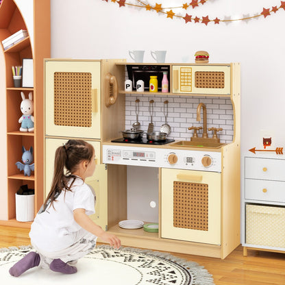 Kids Wooden Kitchen Playset with Realistic Lights and Sounds-Pink