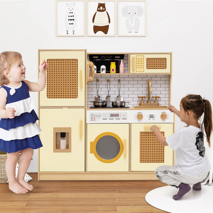 Kids Wooden Kitchen Playset with Realistic Lights and Sounds-Pink