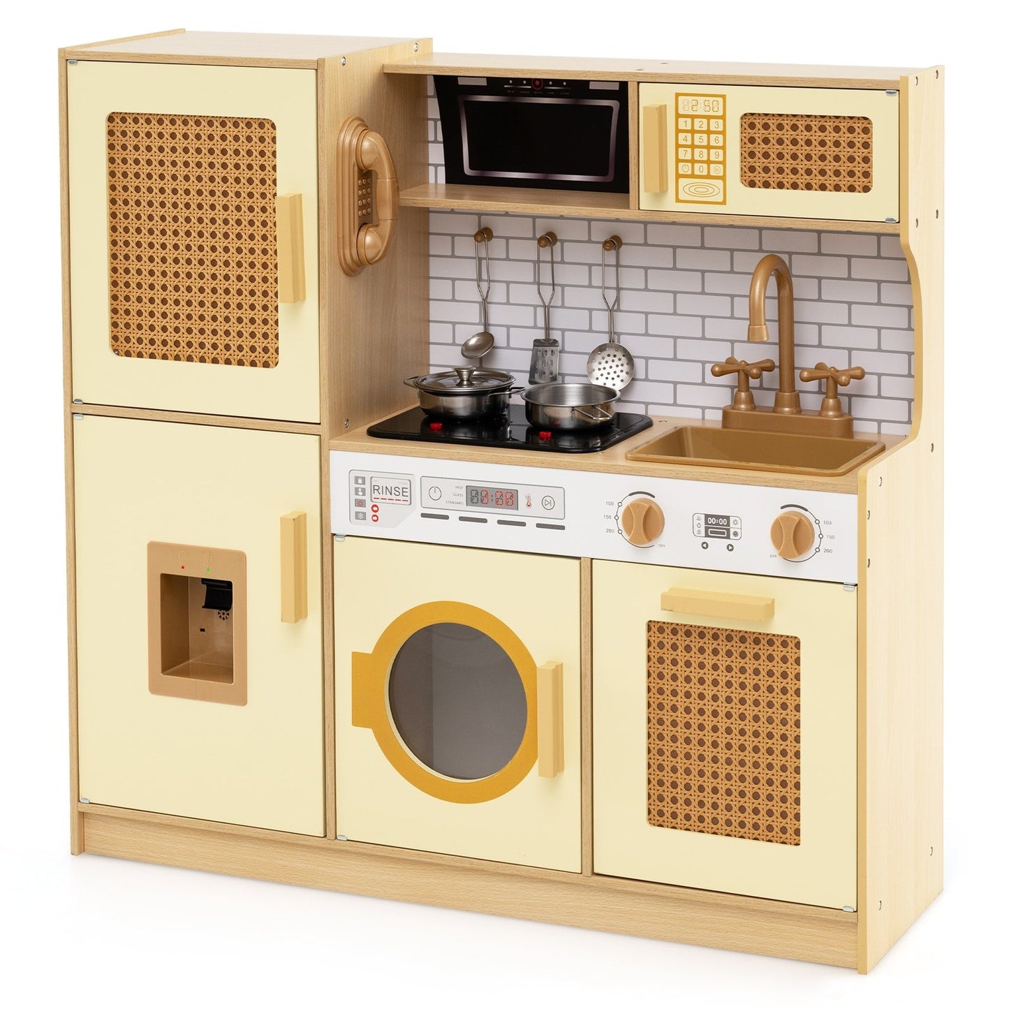 Kids Wooden Kitchen Playset with Realistic Lights and Sounds-Pink