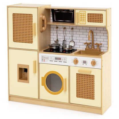 Kids Wooden Kitchen Playset with Realistic Lights and Sounds-Pink