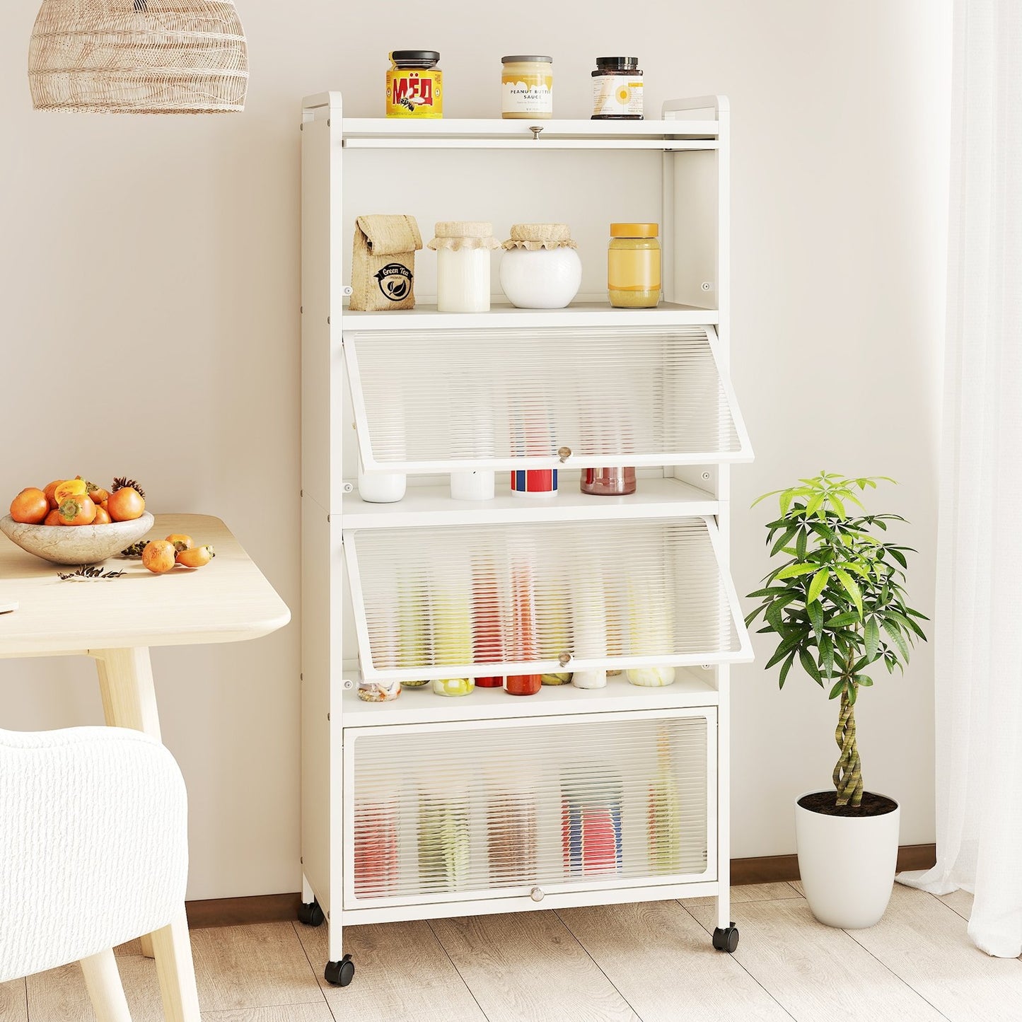 5-Tier Kitchen Pantry Storage Cabinet with Flip-Up Doors-Black