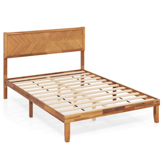 Full size bed frame with headboard and built-in storage, made of sturdy wood, perfect for bedroom furniture and bedroom decor.