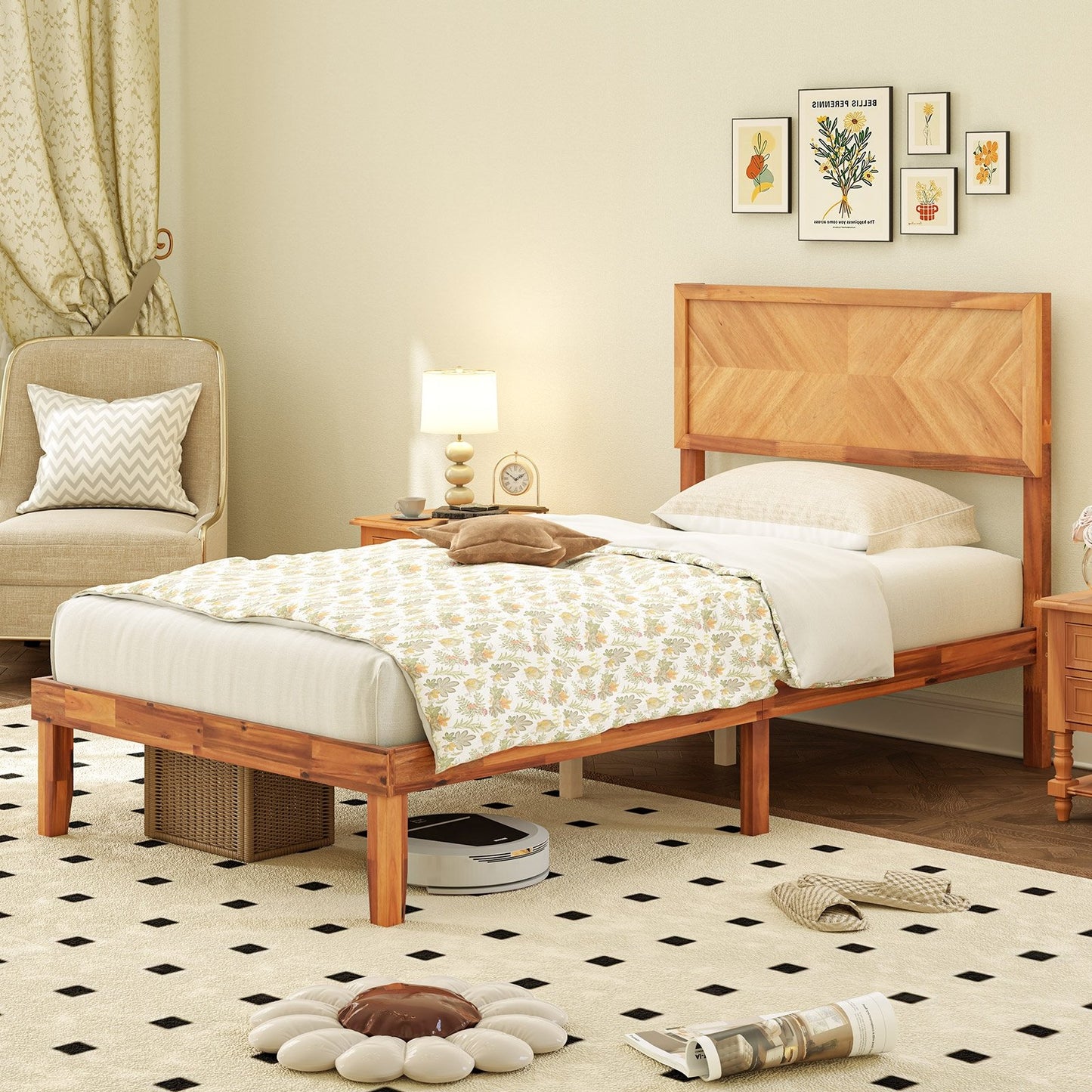Twin/Full/Queen Size Bed Frame with Headboard and Storage Space-Queen Size