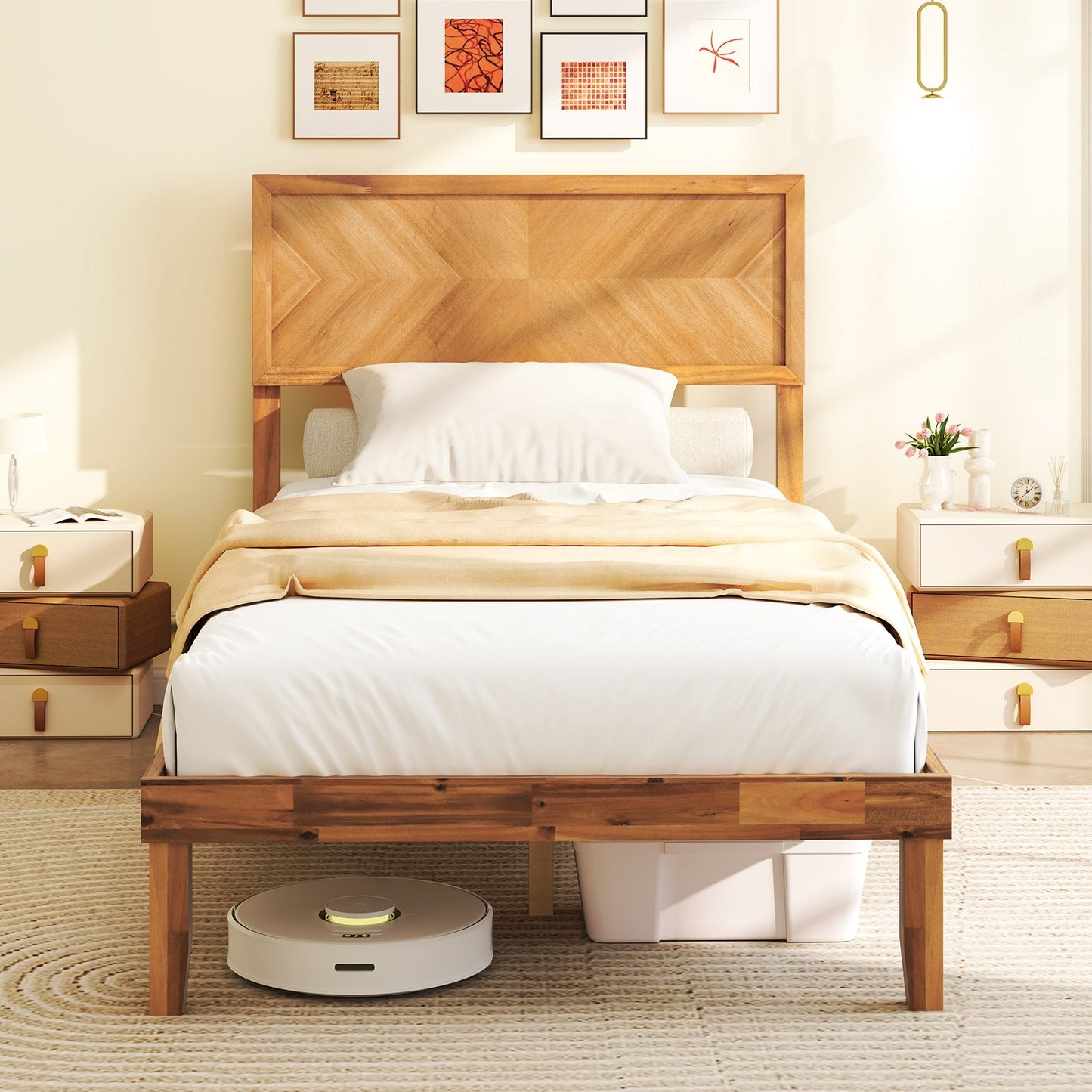 Twin/Full/Queen Size Bed Frame with Headboard and Storage Space-Queen Size
