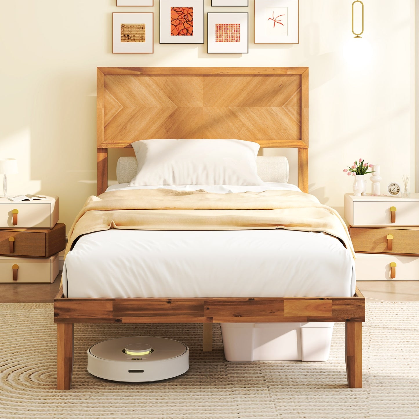 Twin/Full/Queen Size Bed Frame with Headboard and Storage Space-Twin Size