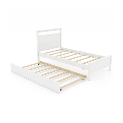 Twin Size Wooden Bed Frame with Trundle for Teens and Adults-Gray