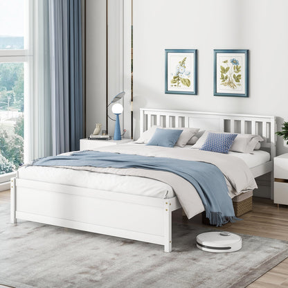 Wooden Platform Bed with Headboard and Wood Slat Support White-Twin Size