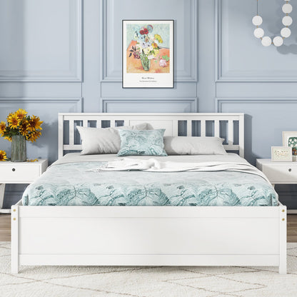 Wooden Platform Bed with Headboard and Wood Slat Support White-Twin Size