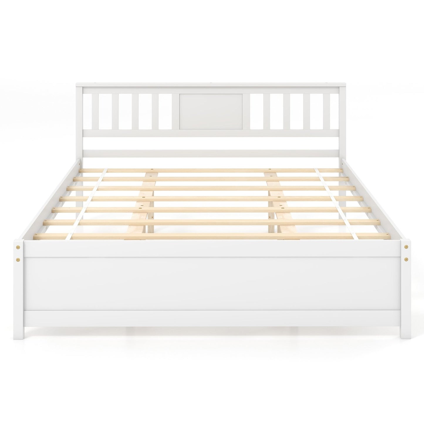 Wooden Platform Bed with Headboard and Wood Slat Support White-Twin Size