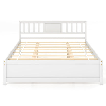 Wooden Platform Bed with Headboard and Wood Slat Support White-Twin Size