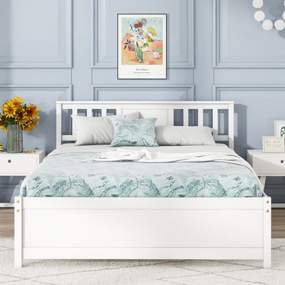 Wooden Platform Bed with Headboard and Wood Slat Support White-Twin Size