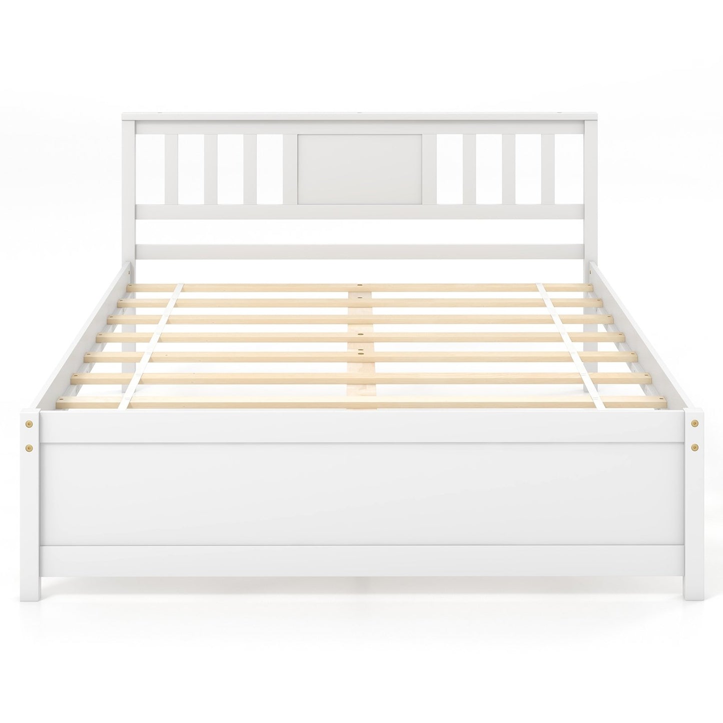 Wooden Platform Bed with Headboard and Wood Slat Support White-Twin Size