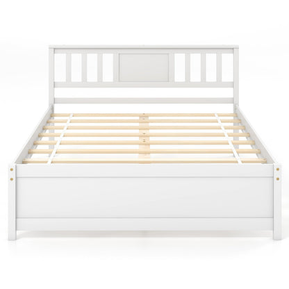 Wooden Platform Bed with Headboard and Wood Slat Support White-Twin Size