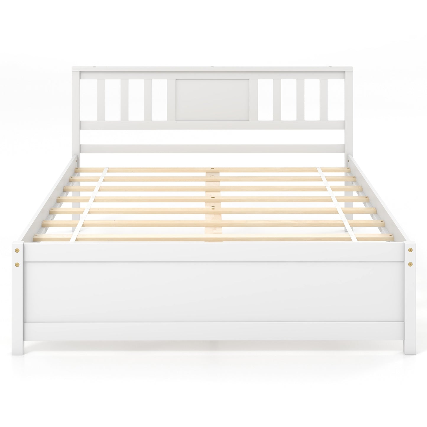 Wooden Platform Bed with Headboard and Wood Slat Support White-Full Size
