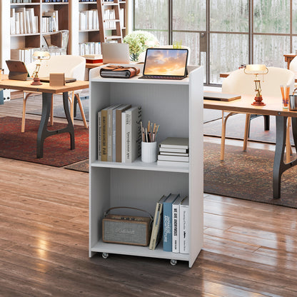 Rolling Podium Stand with 2 Shelves and Lockable Wheels-Black