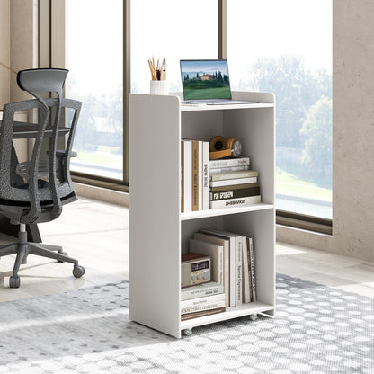 Rolling Podium Stand with 2 Shelves and Lockable Wheels-Black