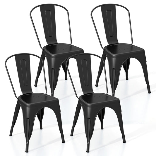 Metal Dining Chairs Set of 4 with Removable Backrest for Dining Room Restaurant Living Room-Black