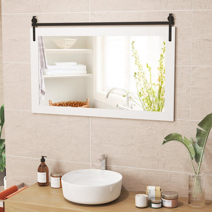 Rectangle Barn Door Style Wall Mounted Mirror with Solid Wood Frame-Black
