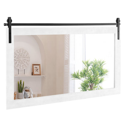 Rectangle Barn Door Style Wall Mounted Mirror with Solid Wood Frame-Black