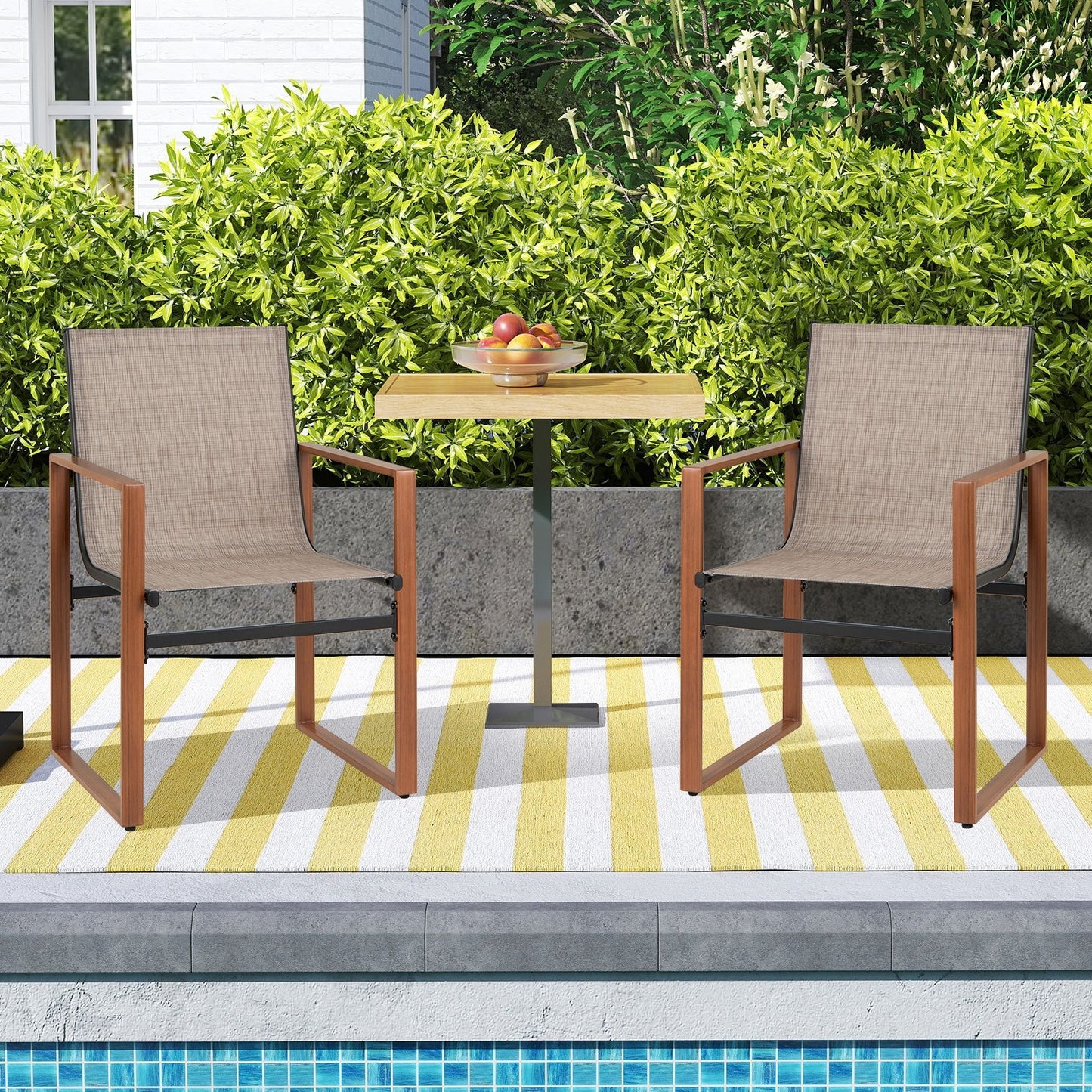 Outdoor Dining Chairs with Breathable Seat and Backrest Set of 2-Black