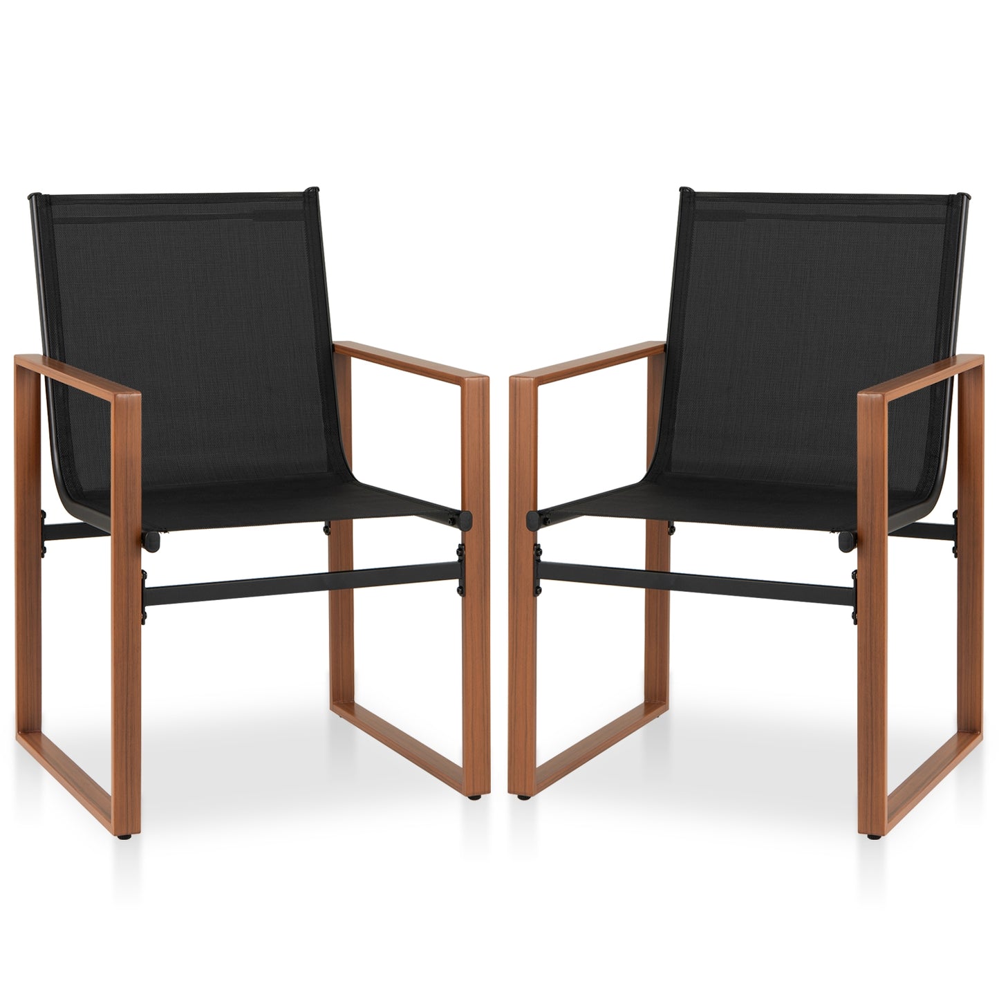 Outdoor Dining Chairs with Breathable Seat and Backrest Set of 2-Black