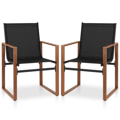 Outdoor Dining Chairs with Breathable Seat and Backrest Set of 2-Black