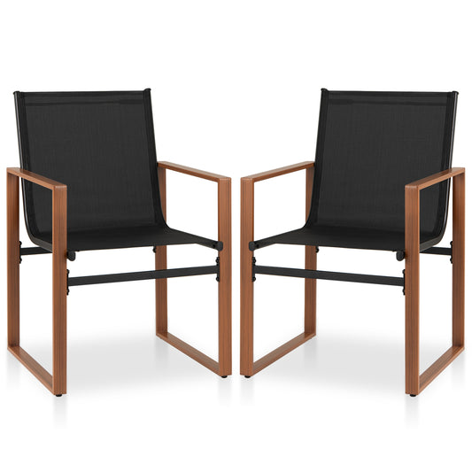 Outdoor Dining Chairs with Breathable Seat and Backrest Set of 2-Black