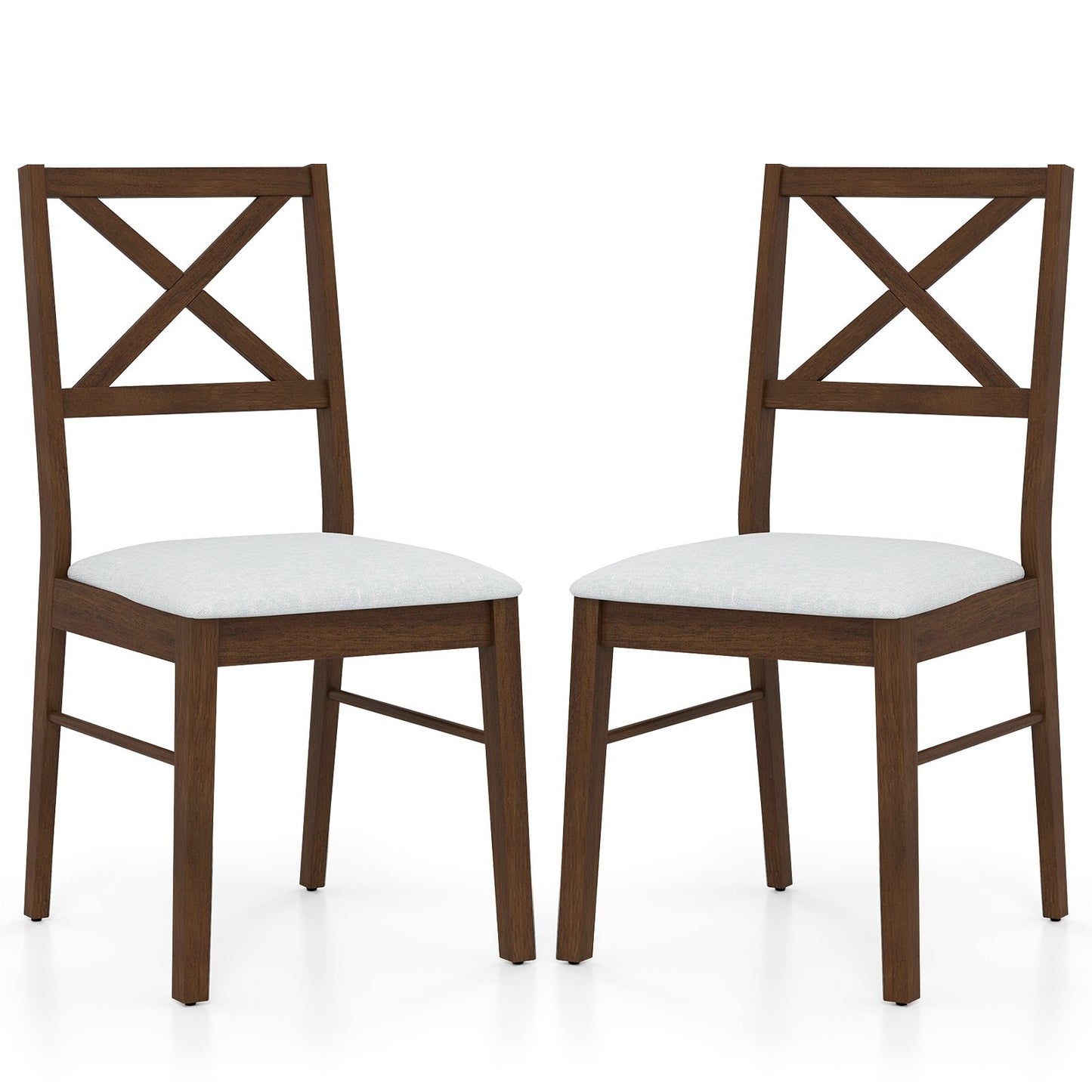 Upholstered Side Dining Chairs Set of 2 with Rubber Wood Frame-Brown