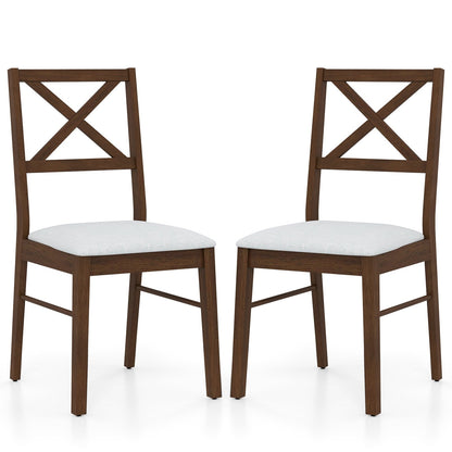 Upholstered Side Dining Chairs Set of 2 with Rubber Wood Frame-Brown