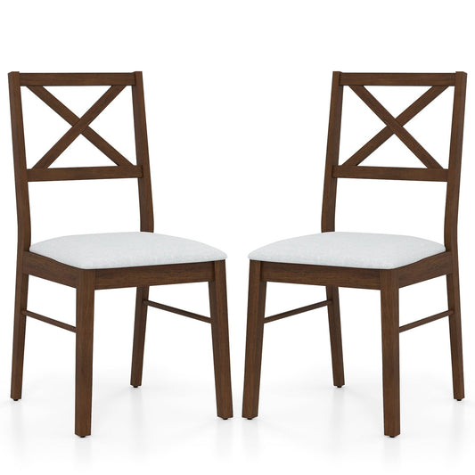 Upholstered Side Dining Chairs Set of 2 with Rubber Wood Frame-Brown