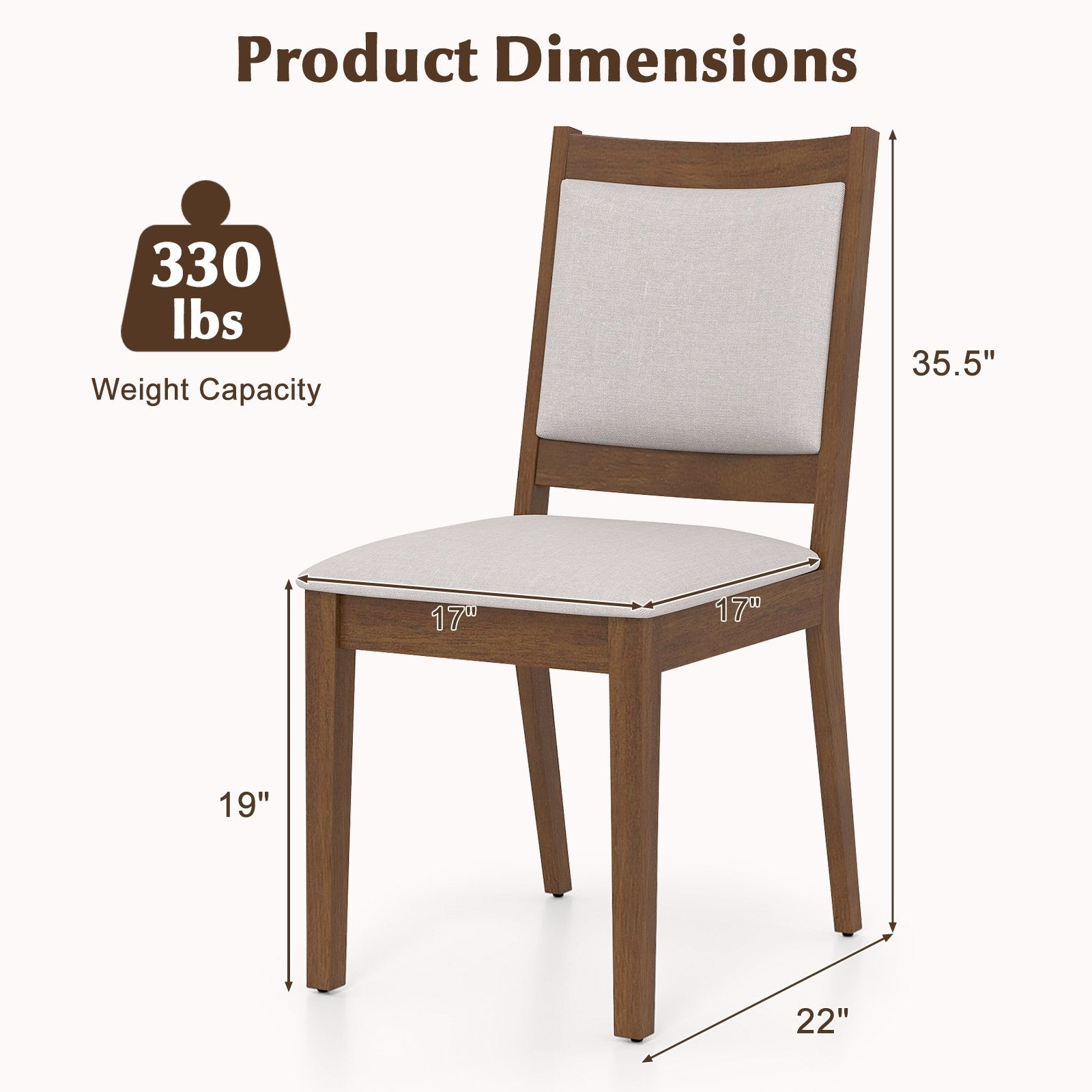 Set of two brown upholstered modern dining kitchen chairs with padded backrests, ideal for comfortable dining spaces.