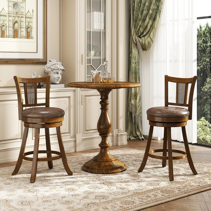 30 Inch Set of 2 Bar Stools with PE Rattan Backrest and Rubber Wood Frame-Brown