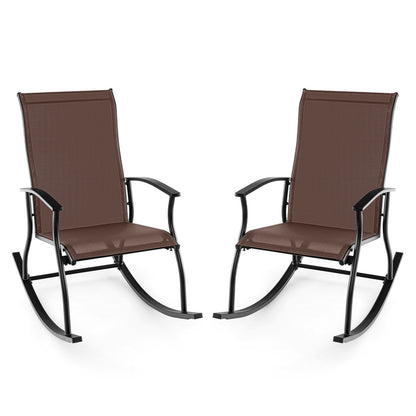 2 Pieces Outdoor Rocking Chairs with Breathable Backrest-Black